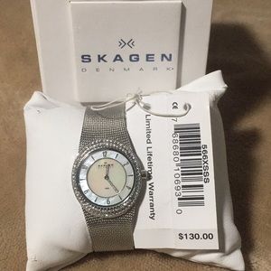 Skagen Stainless Steel Pearl Face Watch